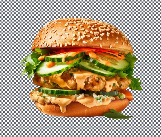 PSD fresh and delicious thai peanut burger isolated on transparent background