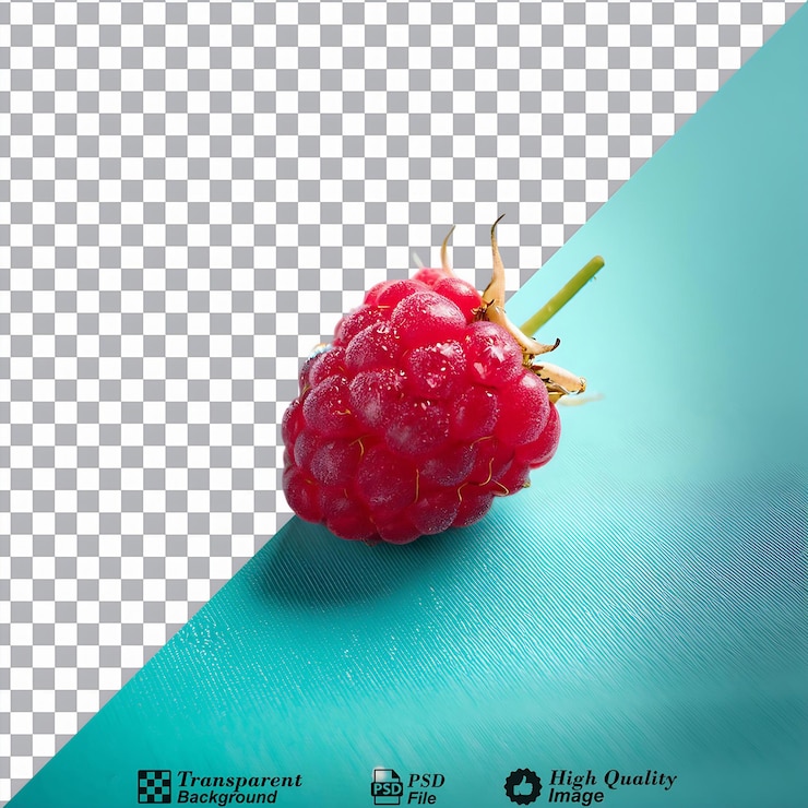 PSD fresh dewkissed red raspberry cluster with green stem