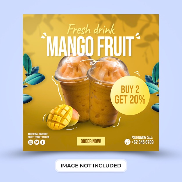 Promozione del menu della frutta del mango della bevanda fresca con il modello di post sui social media psd premium