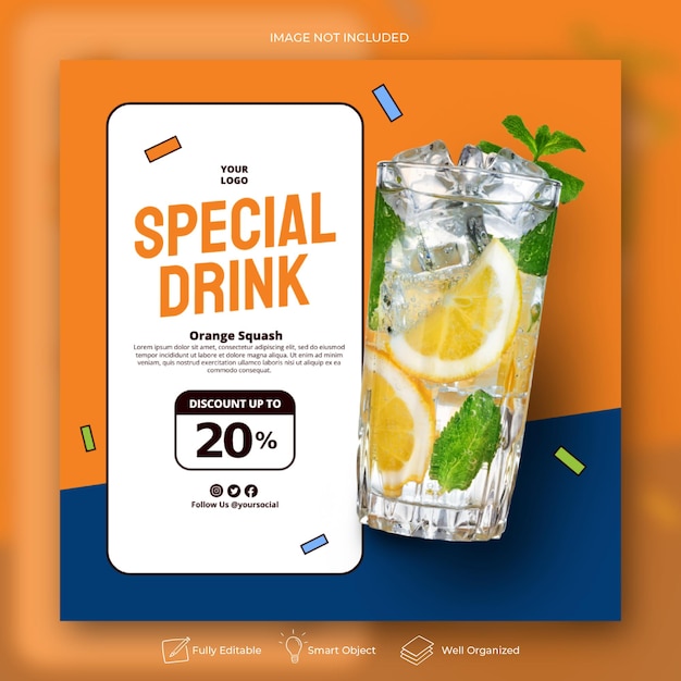 PSD fresh drink social media instagram post feed banner template