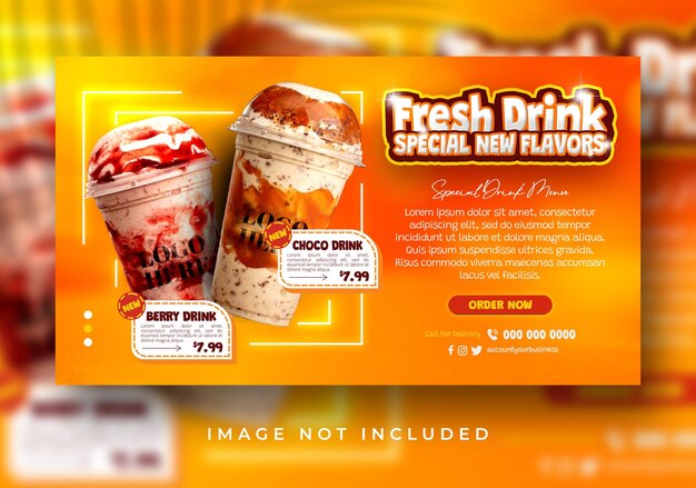 PSD fresh drink special new sweet flavors for social media post website landing page banner template