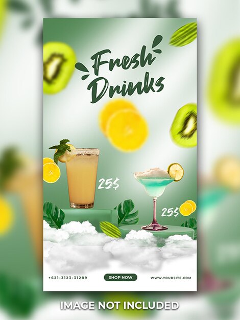 modello di storie di instagram menu speciale bevande fresche