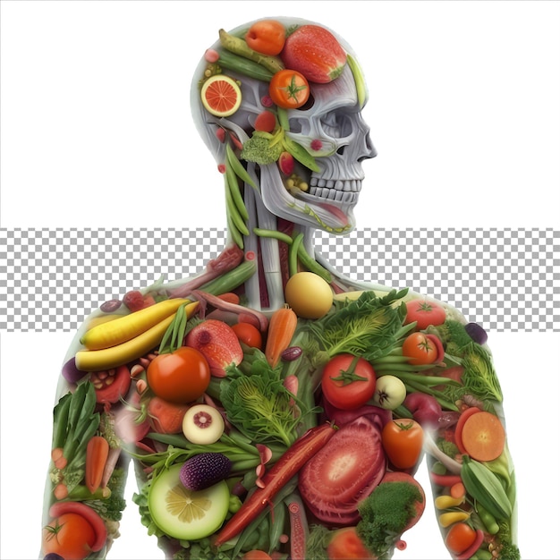 PSD fresh food in human body nutrition for human human body made of healthy food concept generative ai