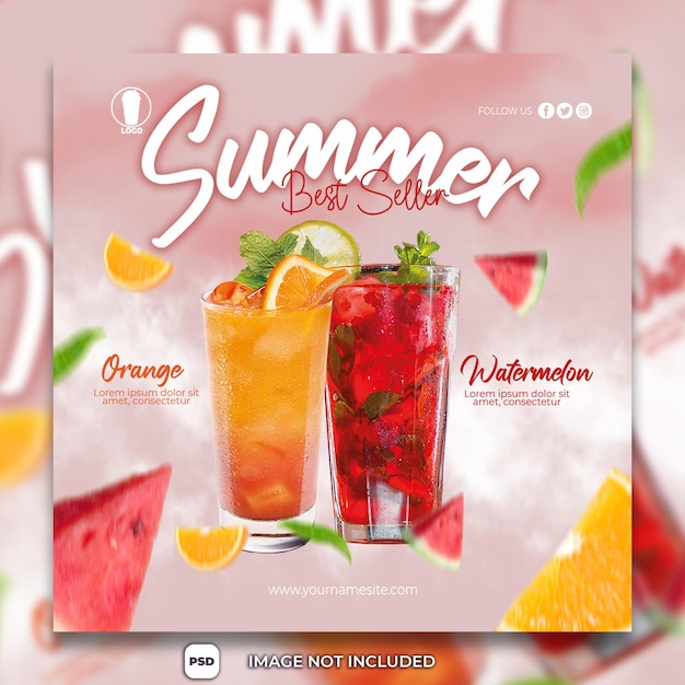 PSD fresh fruit drink social media post template