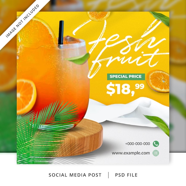 Fresh Fruit Flyer of Social Media Banner met en blad en oranje ornament