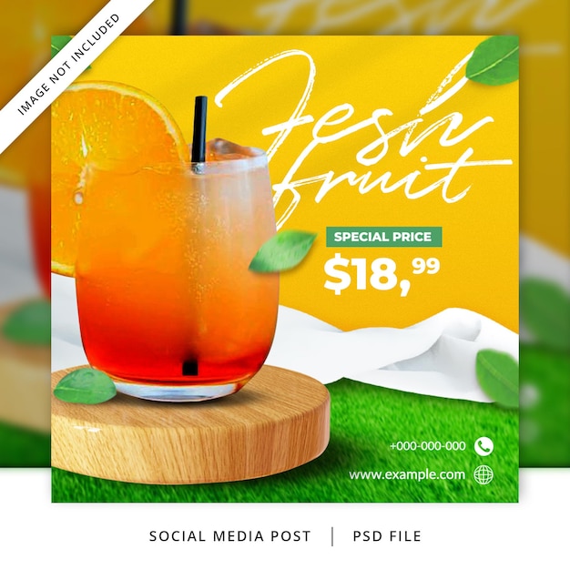 Fresh Fruit Flyer or Social Media Banner with and Leaf Ornament