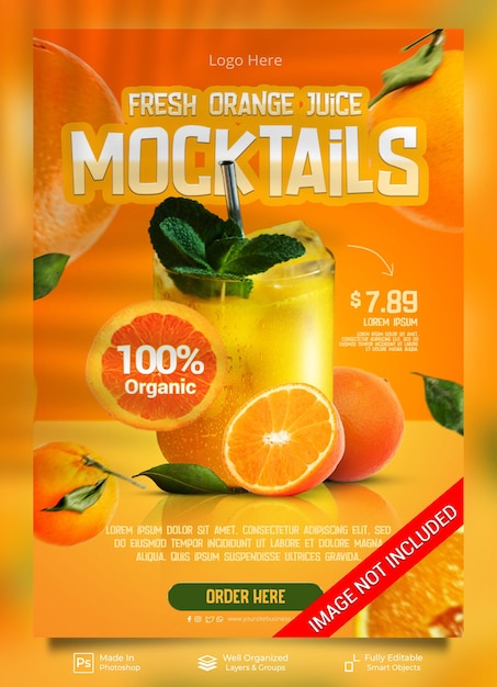 Fresh fruit orange juice healthy summer drink for promotion poster flyer banner template