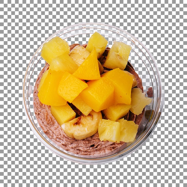 PSD fresh fruit salad in a clear bowl isolated on transparent background