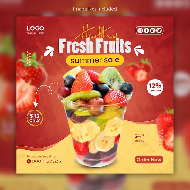 Post sui social media di frutta fresca per i saldi estivi