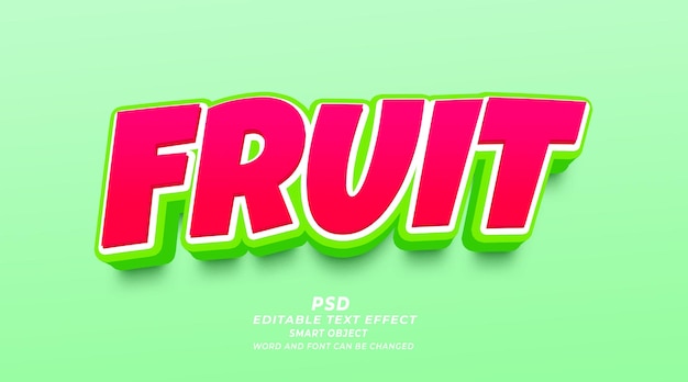 PSD fresh fruits 3d editable text effect psd photoshop template with cute background