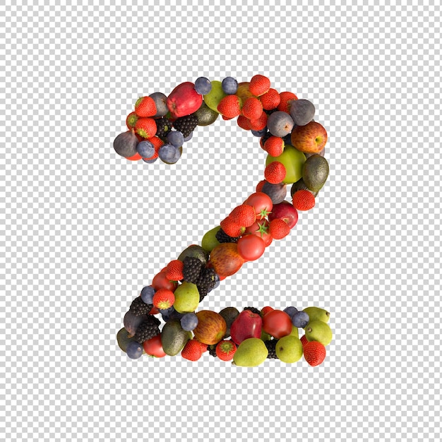 fresh fruits alphabet on transparent background