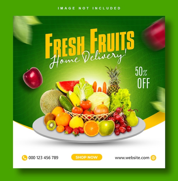 Fresh fruits banner social media flyer design template