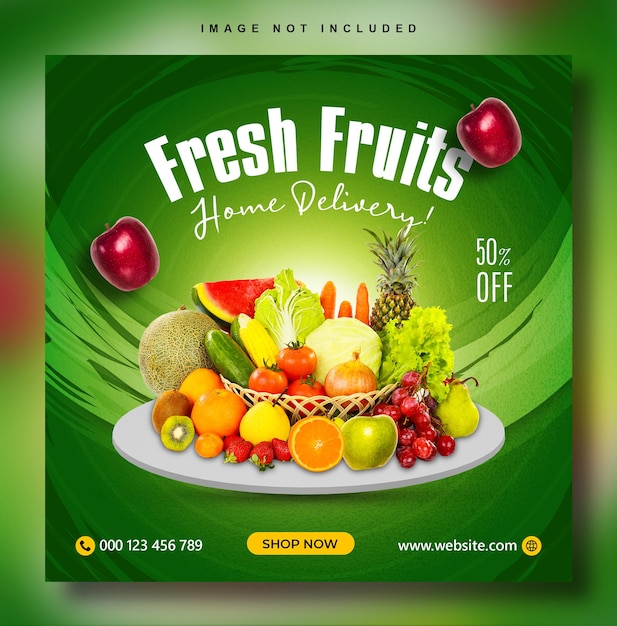 PSD fresh fruits banner social media flyer design