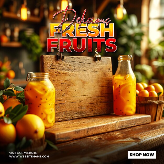 PSD fresh fruits social media post template design background