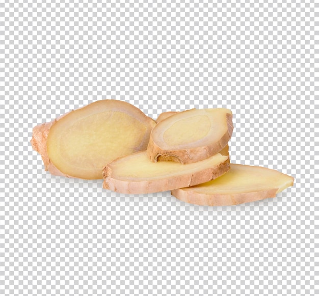 Fresh ginger rhizome sliced isolated premium psd