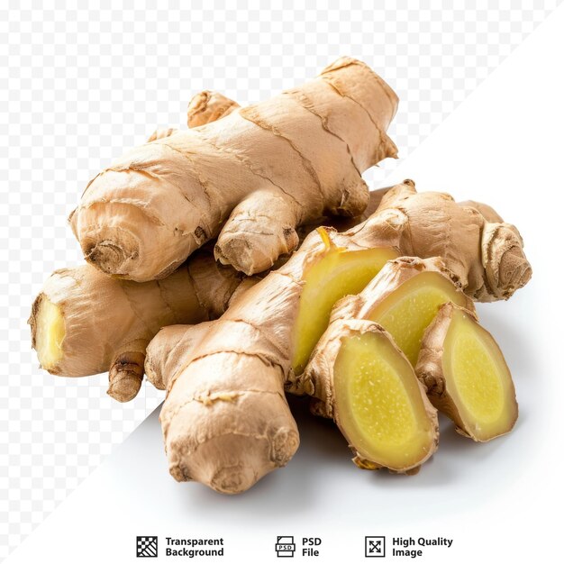 PSD fresh ginger root or rhizome isolated on white isolated background ingredients of herbs for healing and healthy food or natural therapy concept