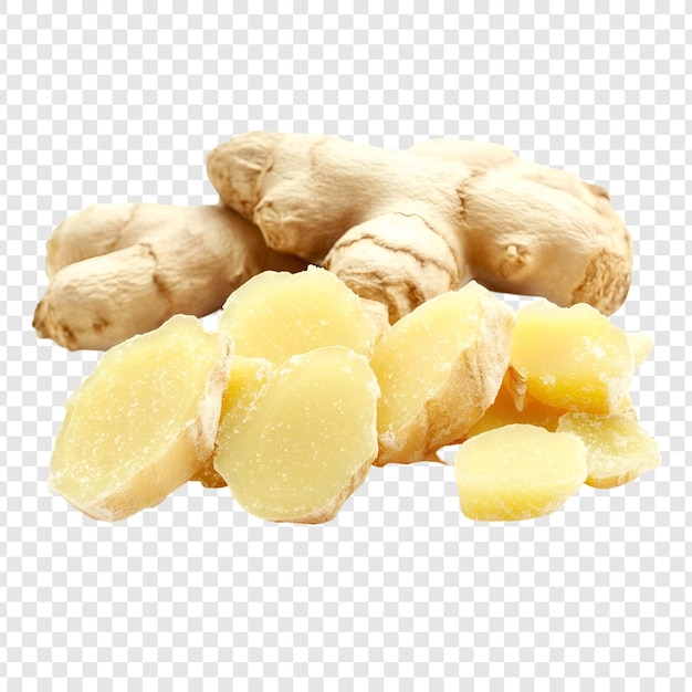 Fresh Ginger Root Slices isolated on transparent