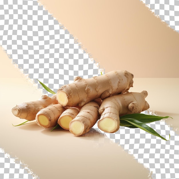 Fresh ginger root on a transparent background is cut
