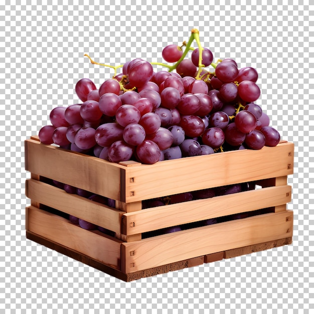 Свежие виноградные лозы в деревянной коробке png изолированы на прозрачном фоне