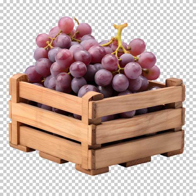 PSD Свежие виноградные лозы в деревянной коробке png изолированы на прозрачном фоне