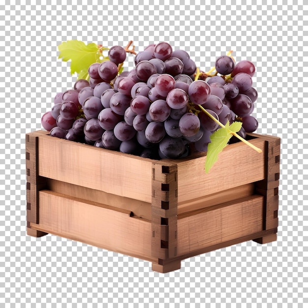 PSD uva fresca in scatola di legno png isolata su sfondo trasparente