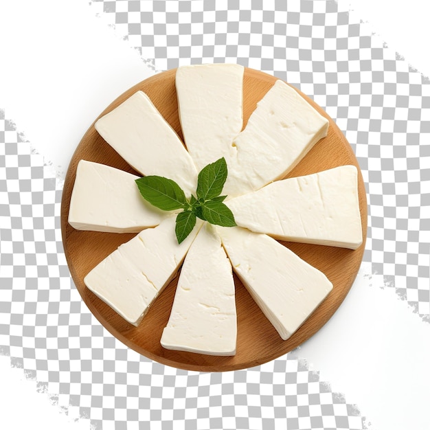 PSD fresh greek fitaki cheese pieces isolated on transparent background top view