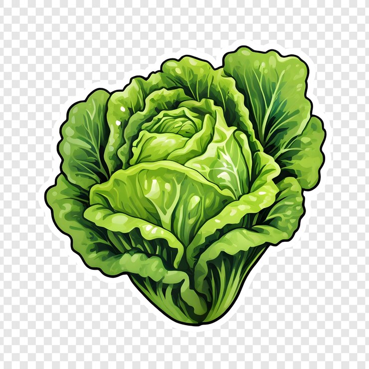 PSD fresh green napa cabbage vegetable illustration sticker graphic