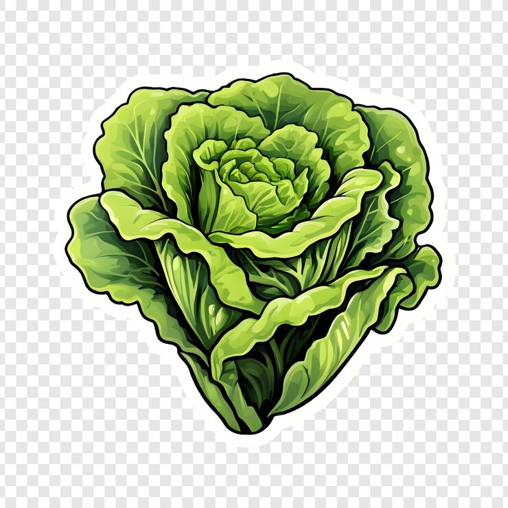 PSD fresh green napa cabbage vegetable illustration sticker graphic