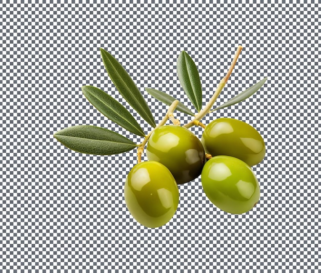 fresh green olives branch isolated on transparent background