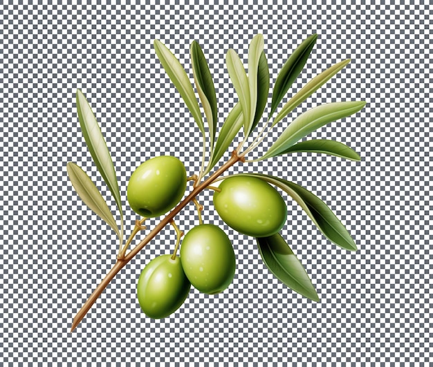 Fresh green olives branch isolated on transparent background