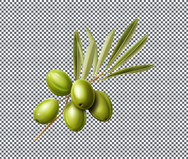 fresh green olives branch isolated on transparent background