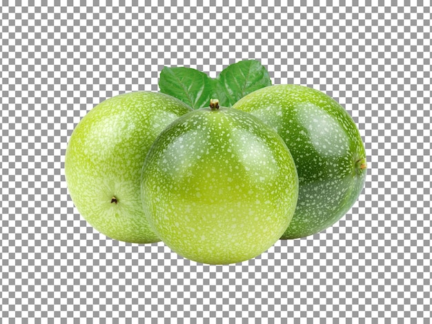 PSD fresh green passion fruit with a leaf isolated on transparent background