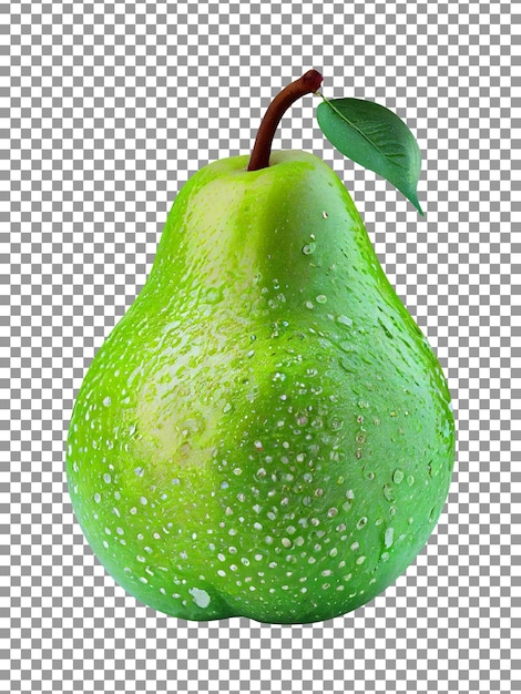 Fresh green pear with waterdrops isolated on transparent background