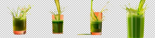 PSD fresh green smoothie splashing in glass isolated on transparent background