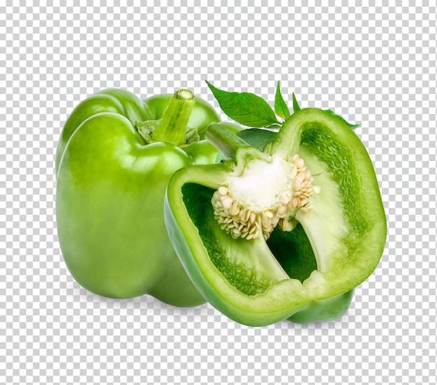 PSD fresh green sweet pepper with leaves isolated premium psd