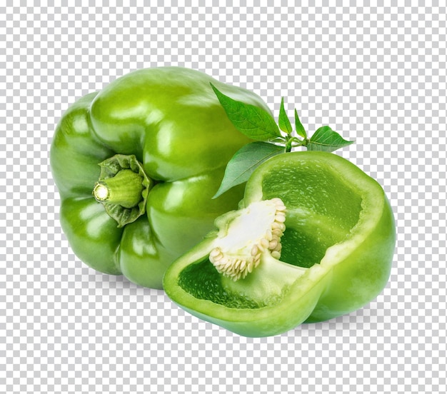 PSD fresh green sweet pepper with leaves isolated premium psd