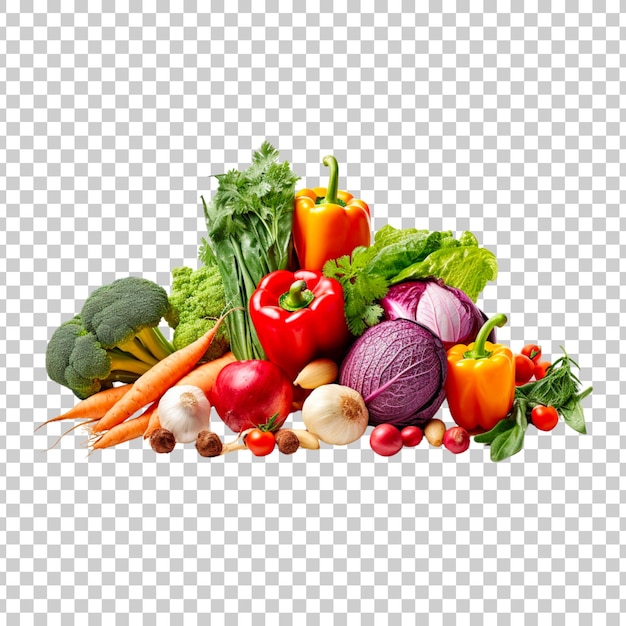 Fresh groceries and vegetables isolated on a transparent background