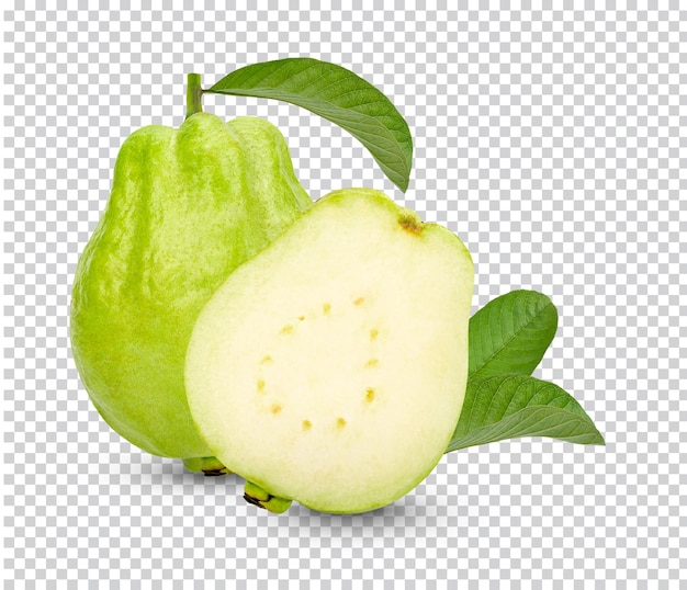 PSD fresh guava fruit with leaves isolated