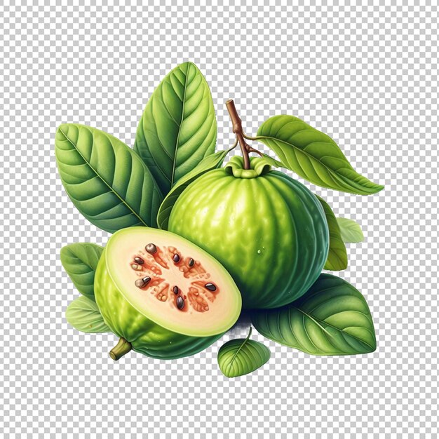 PSD fresh guava fruits with leaves isolated transparent background ai generative