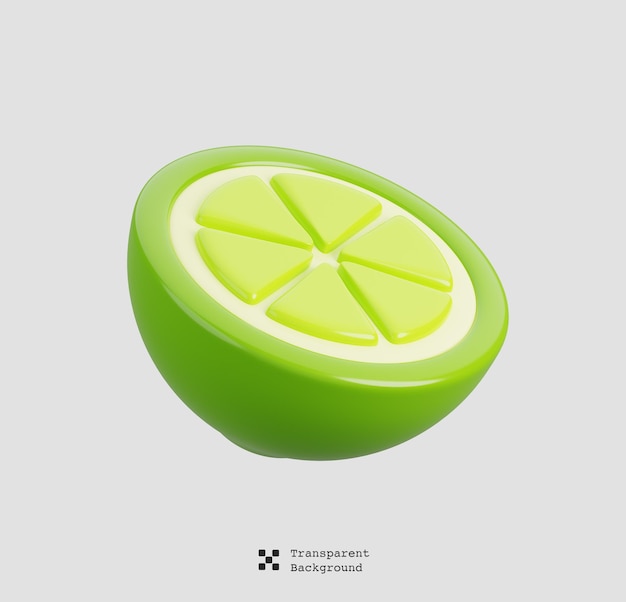 PSD metà fresca di lime isolata iconica di frutta di cartone animato illustrazione di rendering 3d