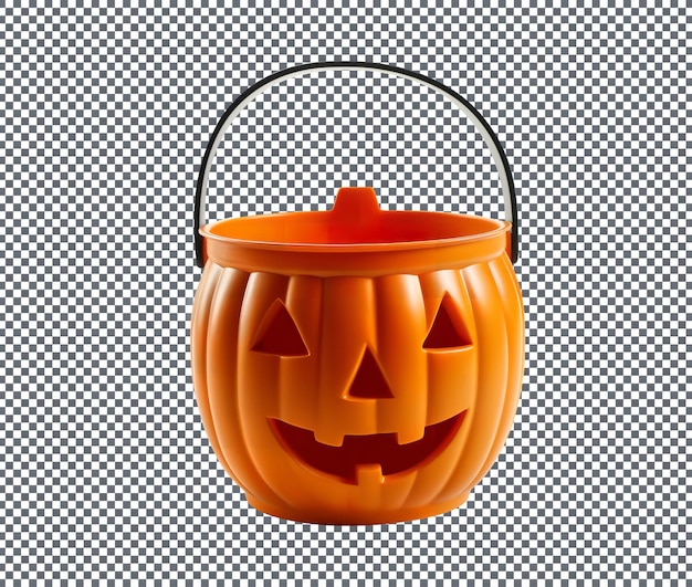 Fresh halloween pumpkin bucket isolated on transparent background