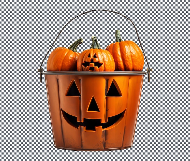 Fresh halloween pumpkin bucket isolated on transparent background