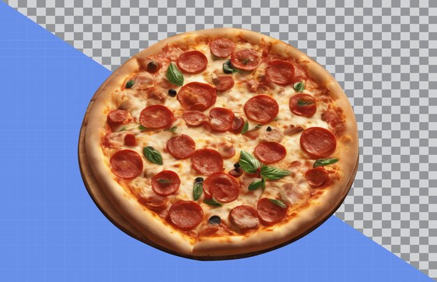 Fresh ham pizza with cheese on transparent background