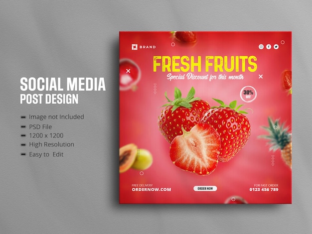 PSD fresh healthy fruits instagram posts template