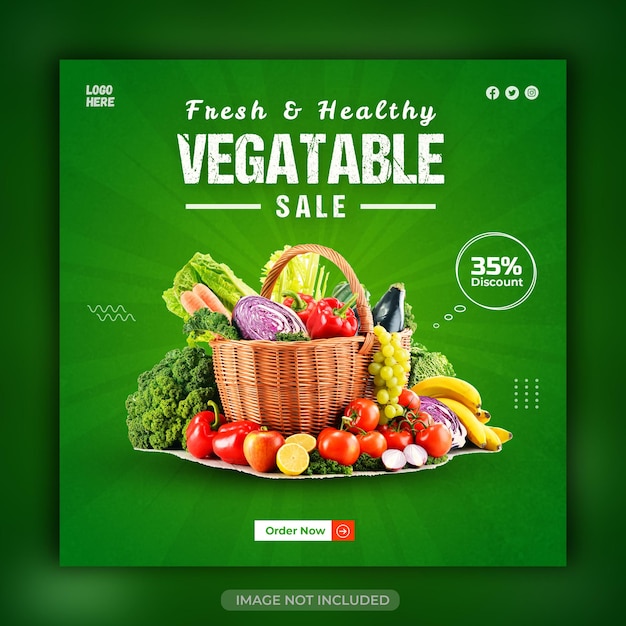 Fresh and healthy grocery vegetable social media banner or instagram stories template