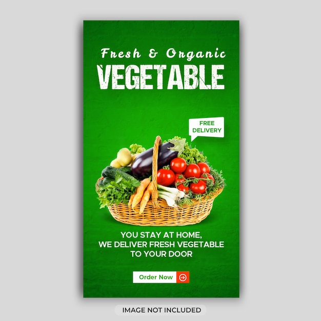Свежий и здоровый овощной овощной баннер в социальных сетях или шаблон историй instagram