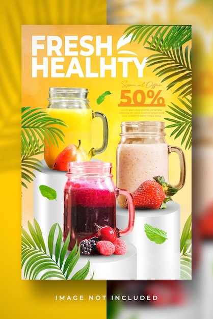 PSD fresh healthy special offer fresh drink menu summer flavors poster flyer display banner template