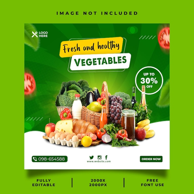 Fresh healthy vegetable and fruit grocery delivery social media instagram post template