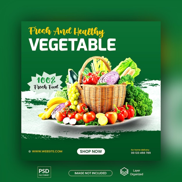 Fresh healthy vegetable Instagram banner social media template