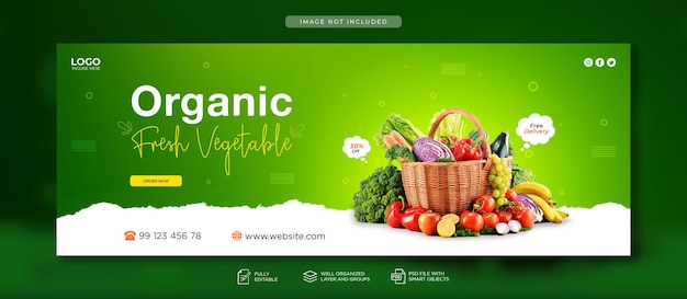 Fresh and healthy vegetables social media facebook cover template